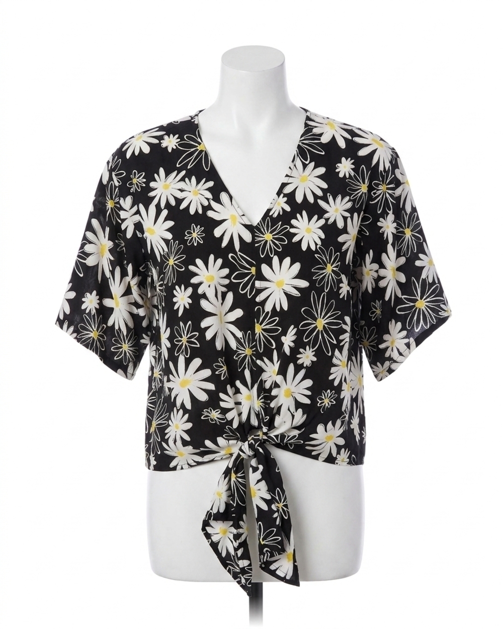 NEW KAREN KANE fenix flutter sleeve tie front top in black, white, yellow